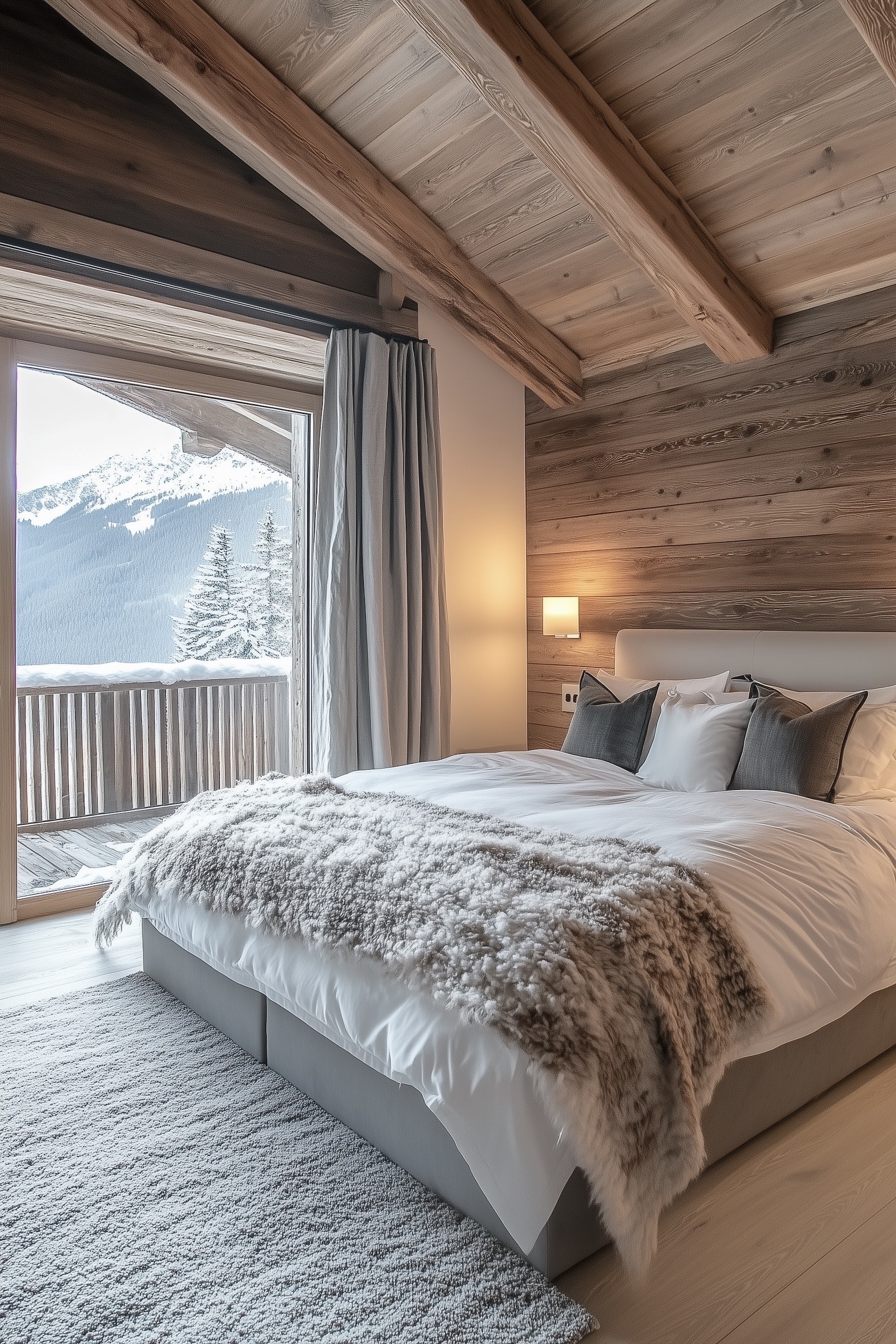 idée déco chambre montagne chaleureuse lumineuse bois