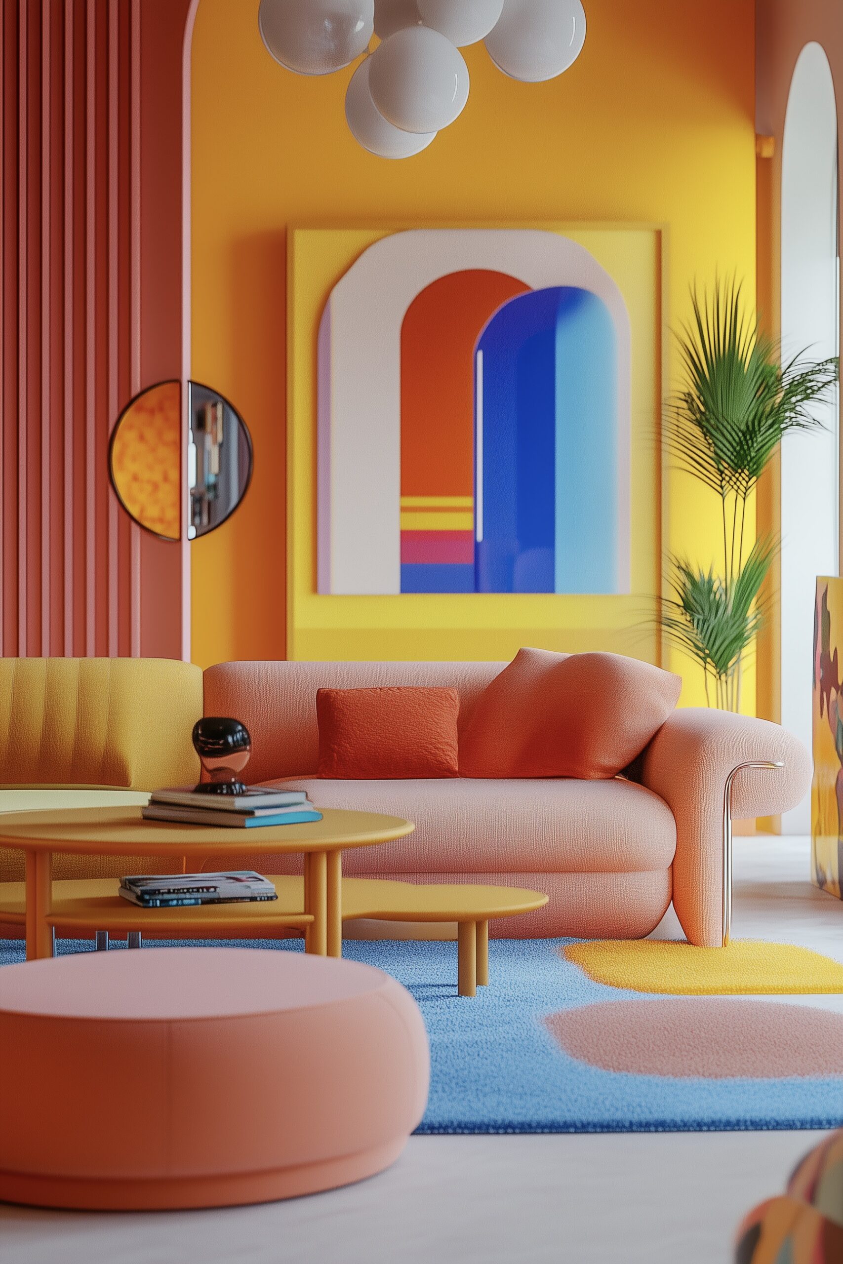 salon déco pop multicolore jaune rouge orange