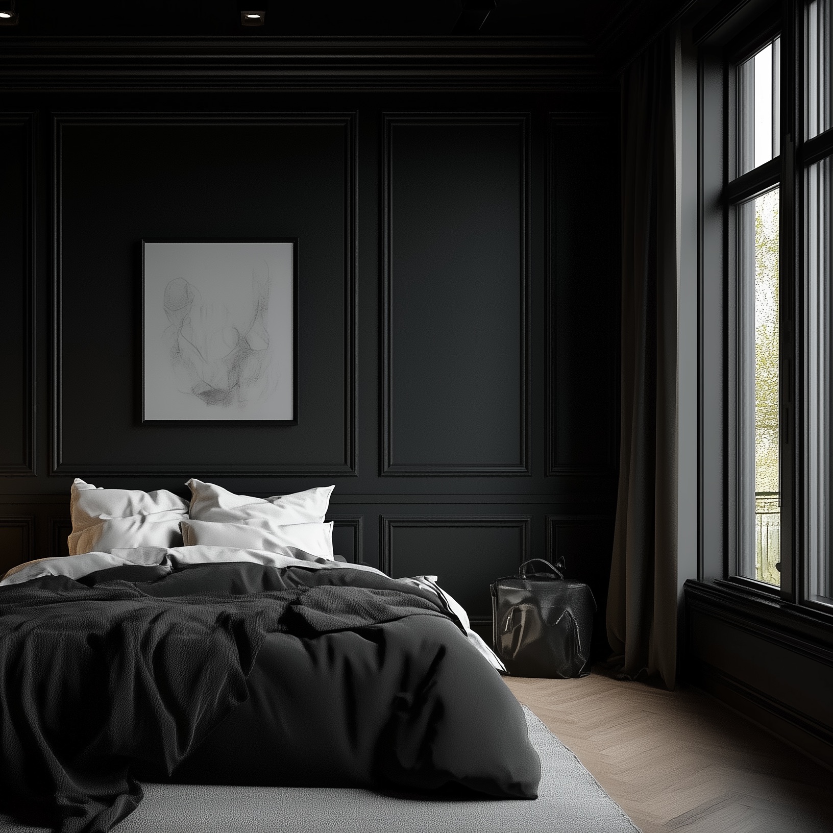 chambre plafond noir décoration masculine