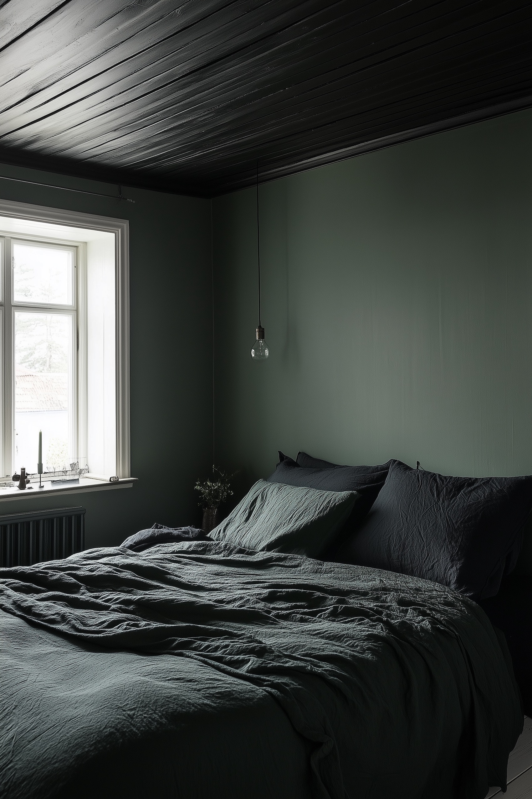 idée déco chambre foncée vert gris
