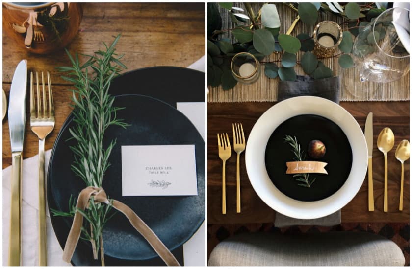 Table de Noel dorée : assiette, couverts, verre en or