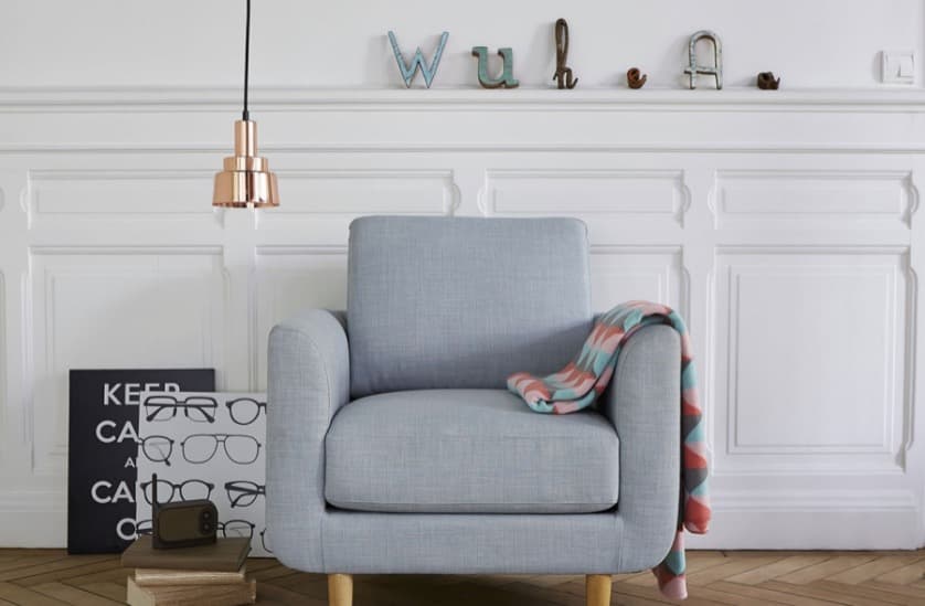 fauteuil gris suspension baladeuse cuivre