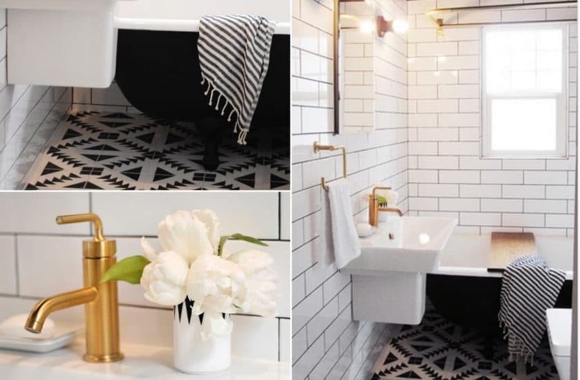 salle de bain blanche et noire laiton