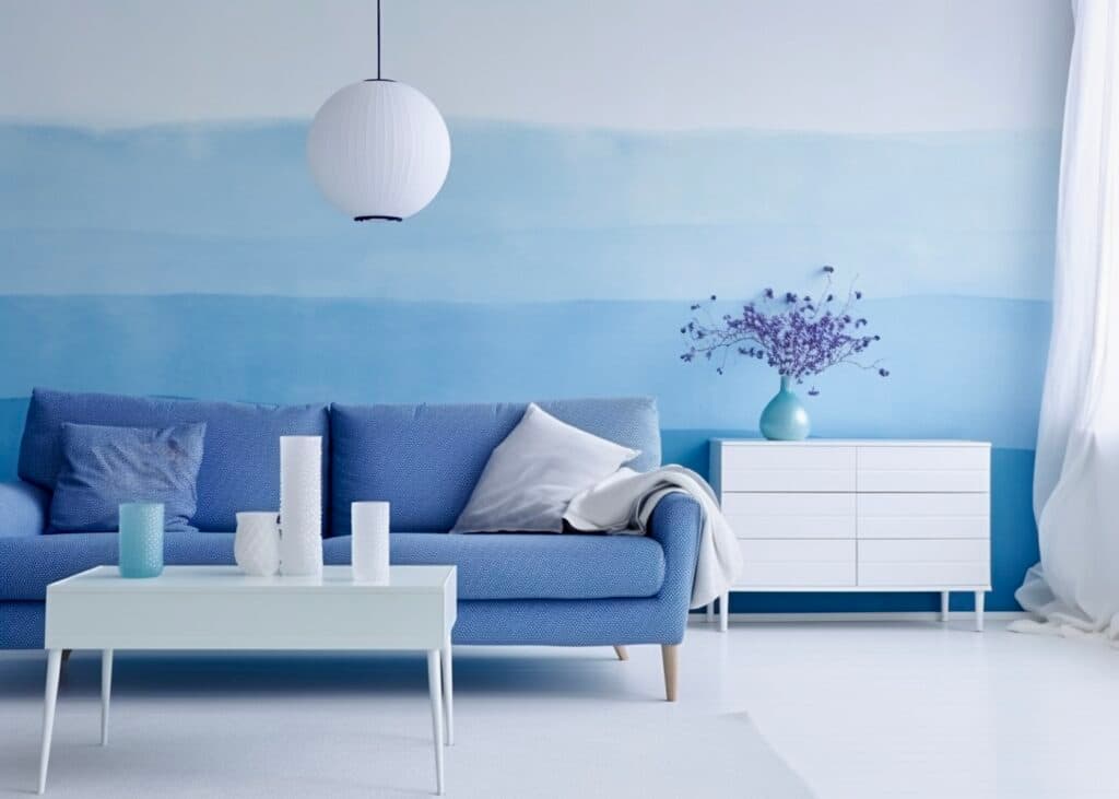 mur tie and dy dégradée de bleu camaïeux peinture salon