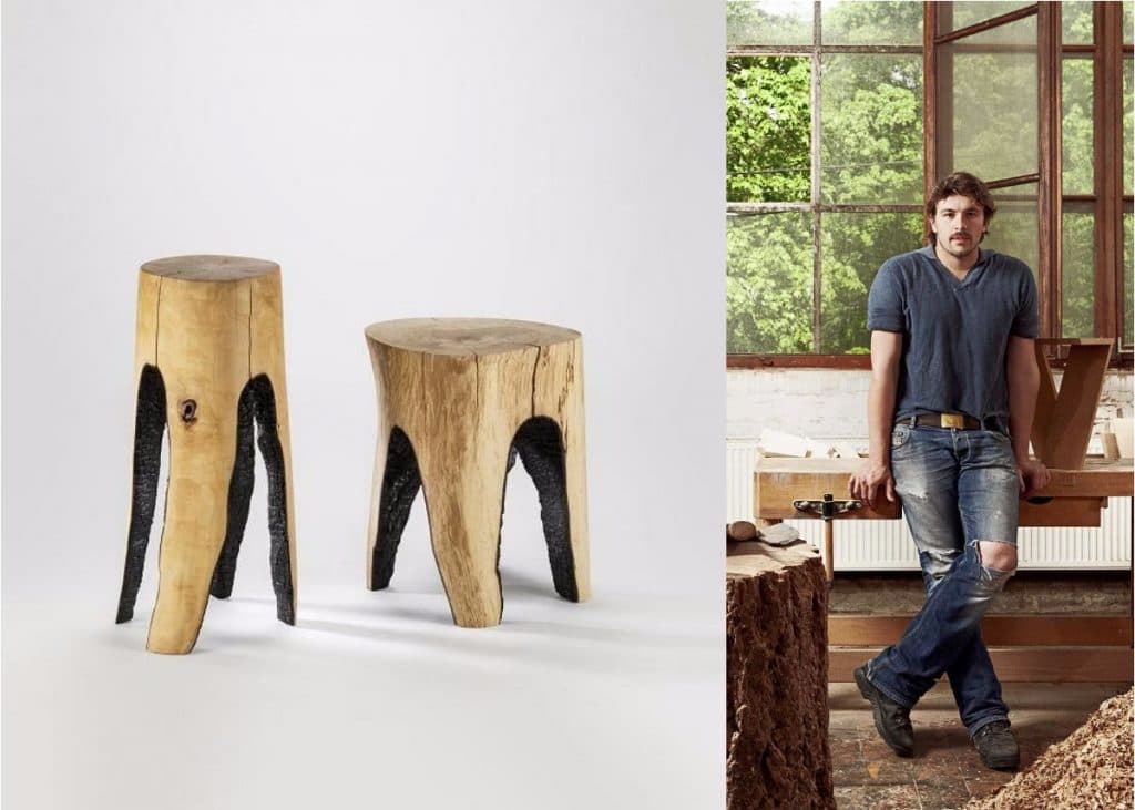 Tabouret en bois brûlé par Kaspar Hamacher interview