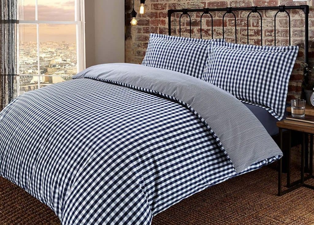 housse de couette deco vichy bleue et blanche lit adulte