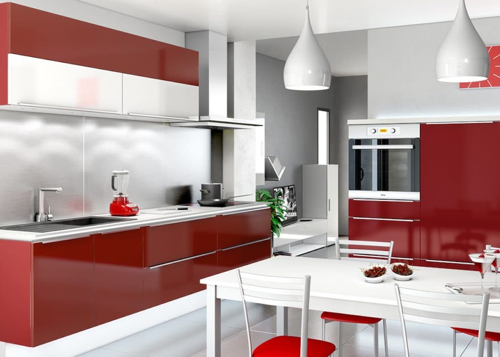 cuisine blanche et rouge design moderne brillante