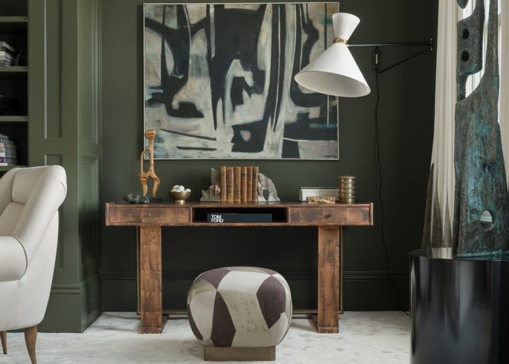 vert kaki decoration salon coin bureau cosy