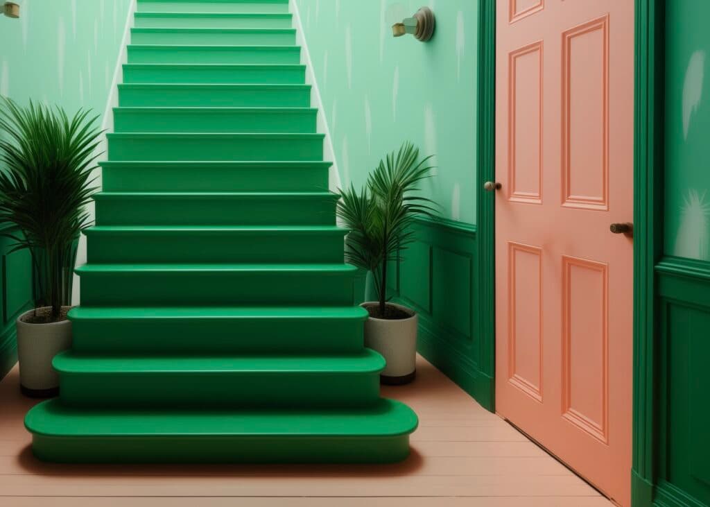 idée décorer une porte couleur vert rose escalier blog déco