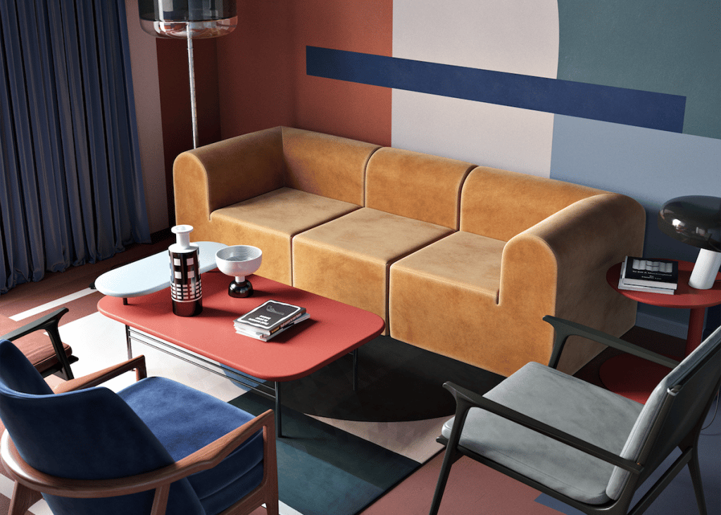 blog déco clemaroundthecorner daria zinovatnaya salon couleurs formes art artistique canapé fauteuil