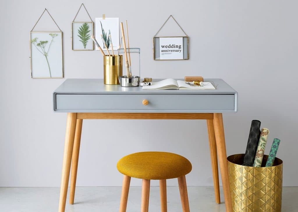 bureau faible profondeur gris jaune design - blog déco - clem around the corner