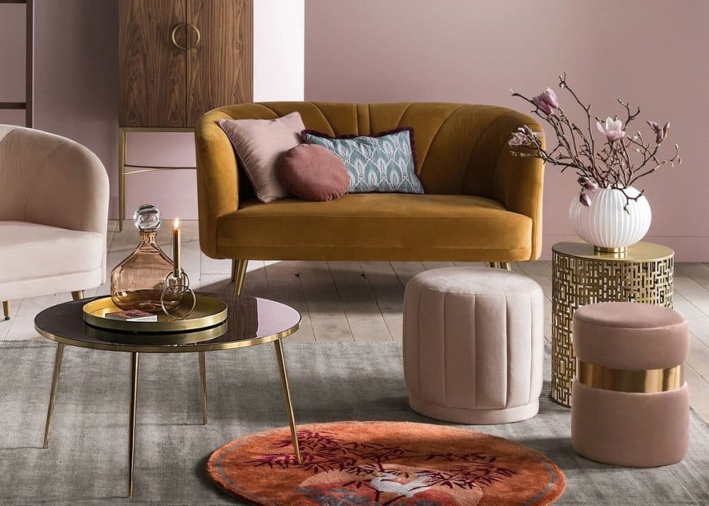 comment nettoyer du velours salon tons blush tapis asiatique art déco laiton - blog déco - clem around the corner