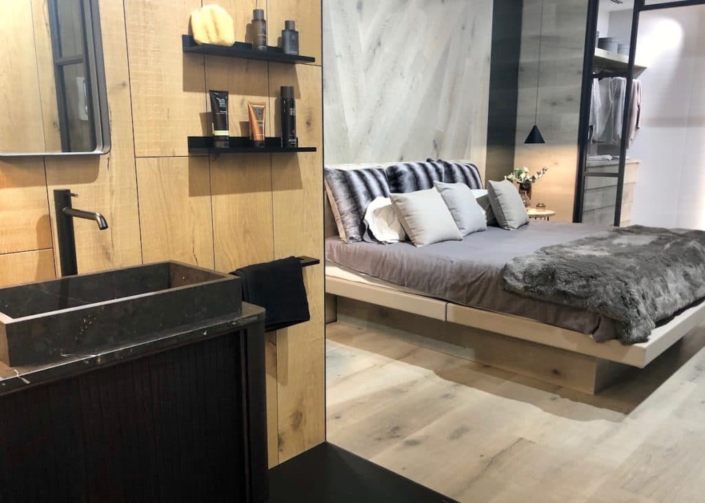 suite parentale salle de bain ouverte dressing verrière bois chic porcelanosa