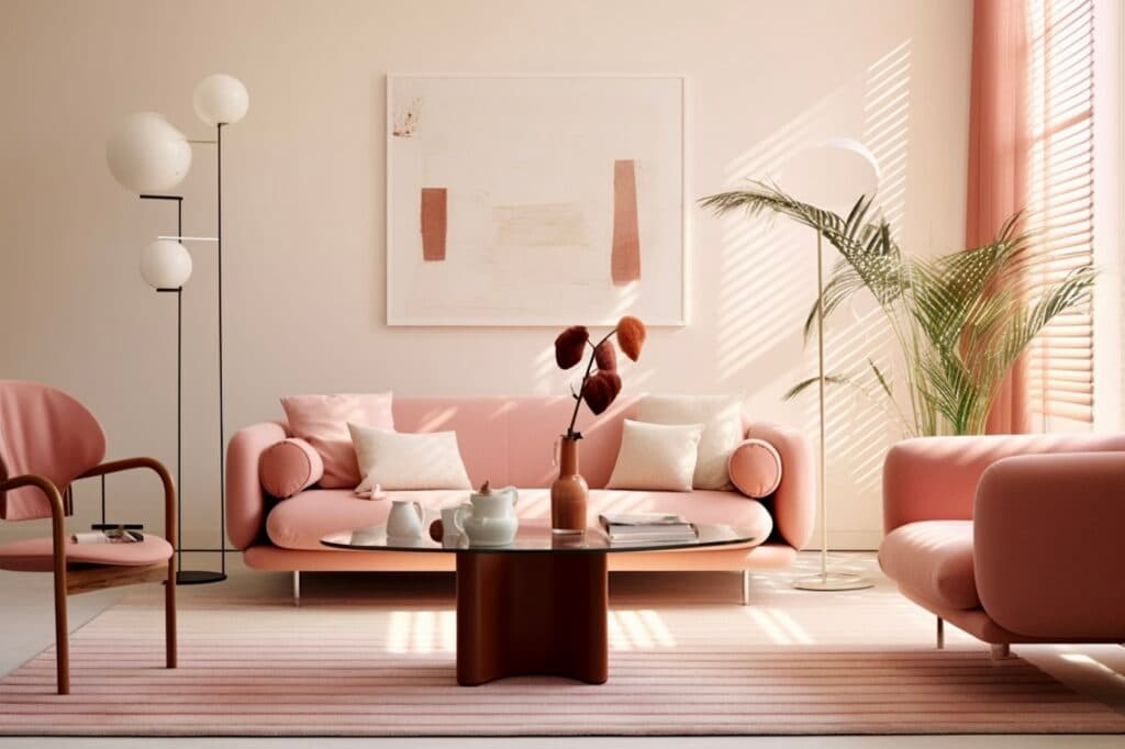 rose blush salon canapé fauteuil atmosphère feutré élégante blog déco