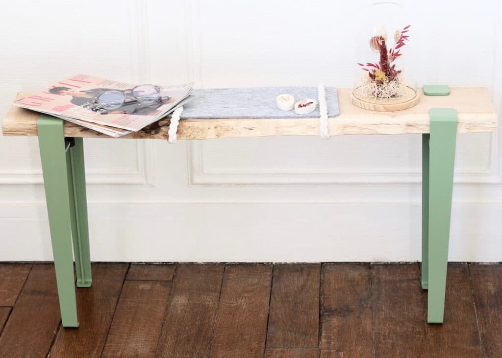 banc d'entrée DIY décoratif pied épingle blog création déco - clem around the corner