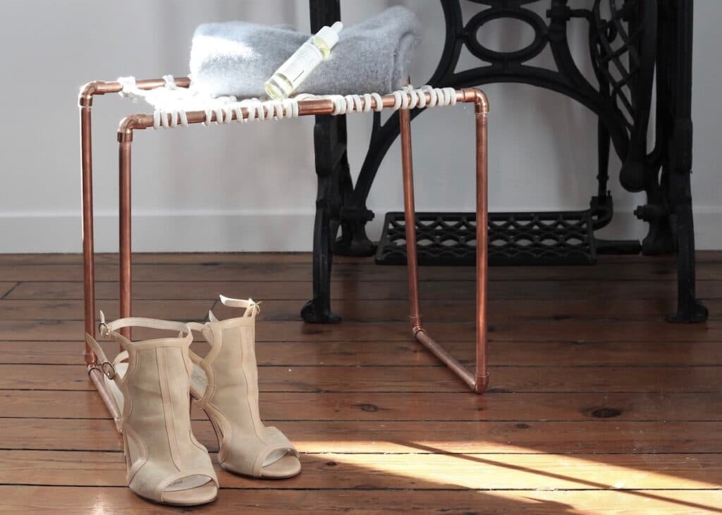 banc macramé tube cuivre design à faire soi-même