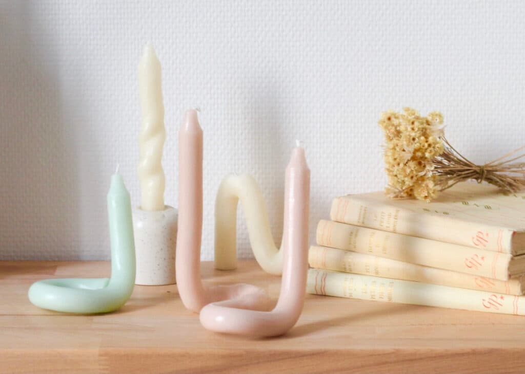 bougie torsadée couleur vert rose diy blog déco