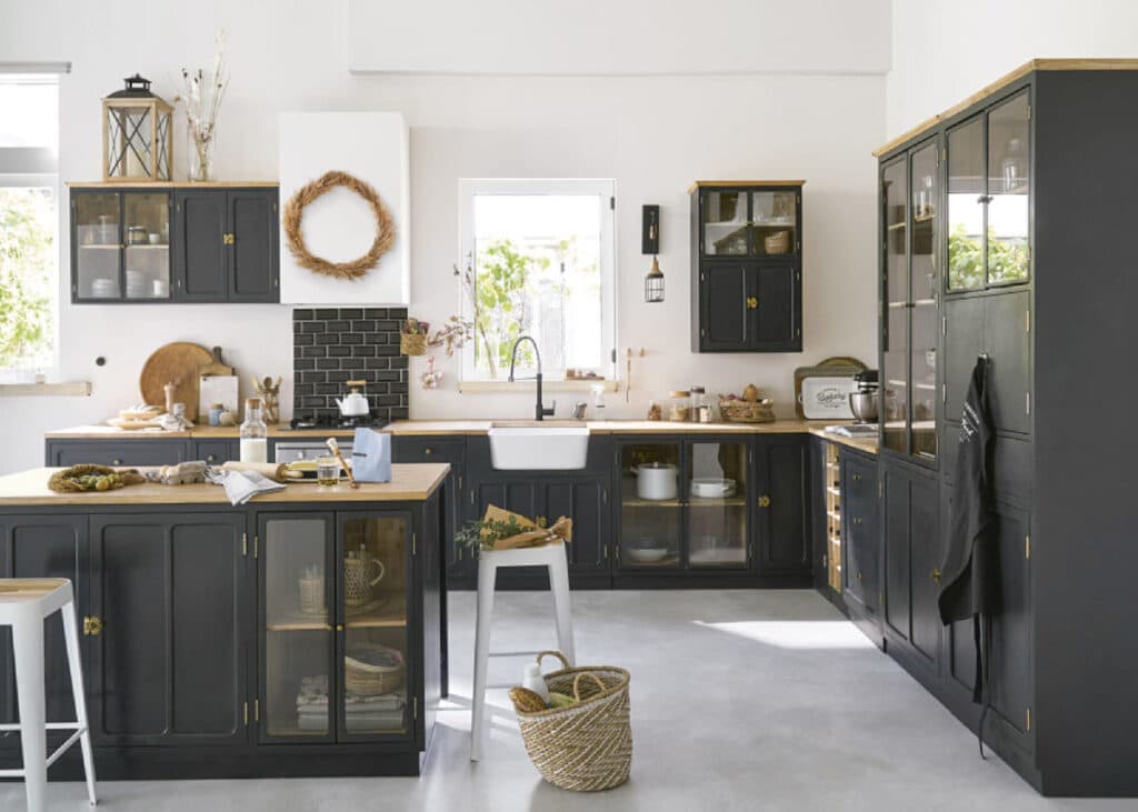 évier timbre d'office tendance vintage cuisine noir bois blanc