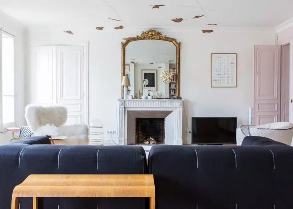 Miroir rectangulaire doré cheminée ancienne en marbre