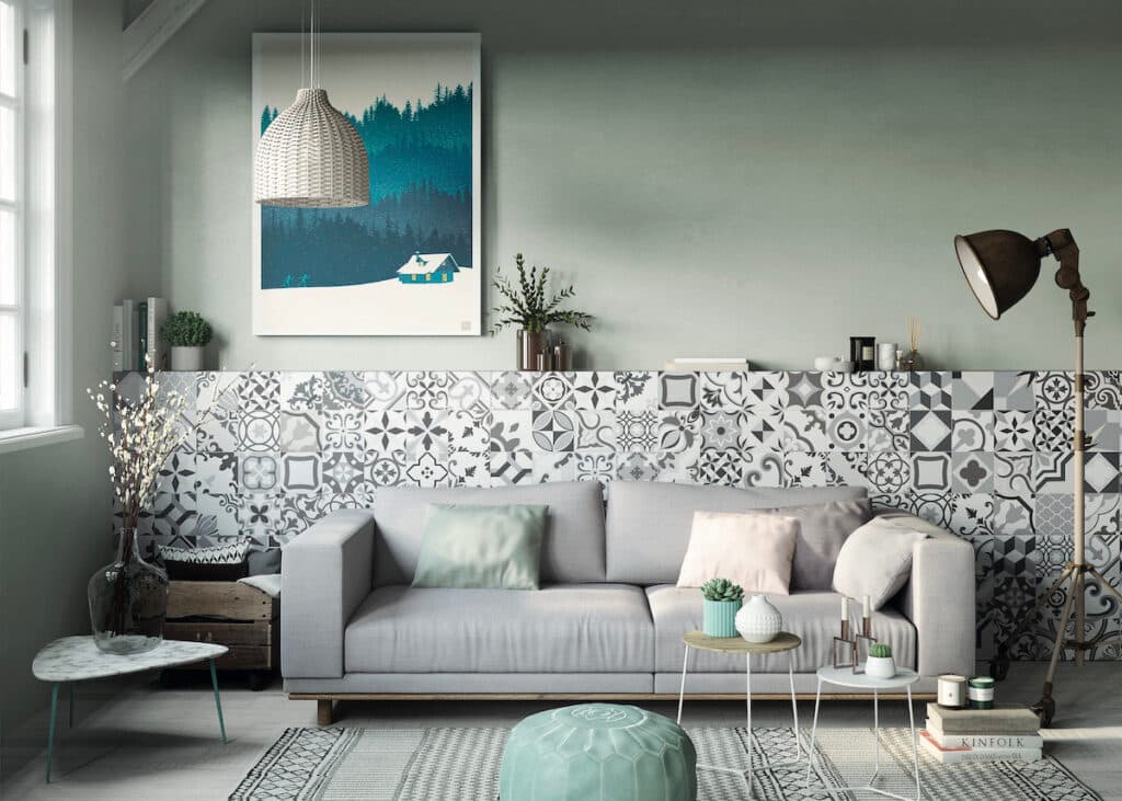 soubassement carrelage en ciment design noir et blanc