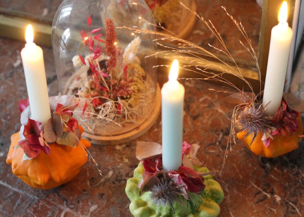 bougeoir citrouille fleurs séchées - blog création déco