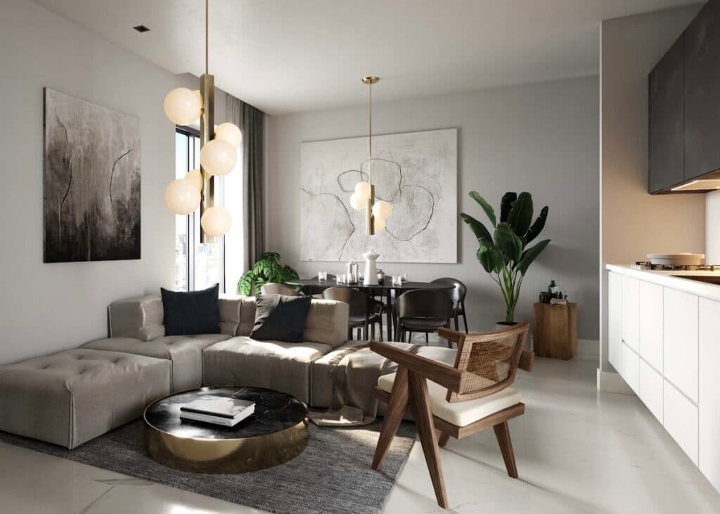 3 pièces à Milan séjour gris - blog décoration