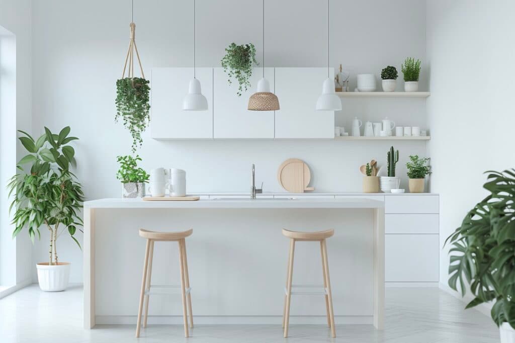 décorer cuisine blanche minimalistes avec plantes