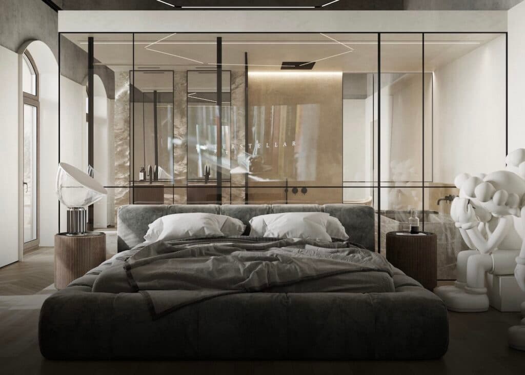 cloison en verre intérieure salle de bains chambre