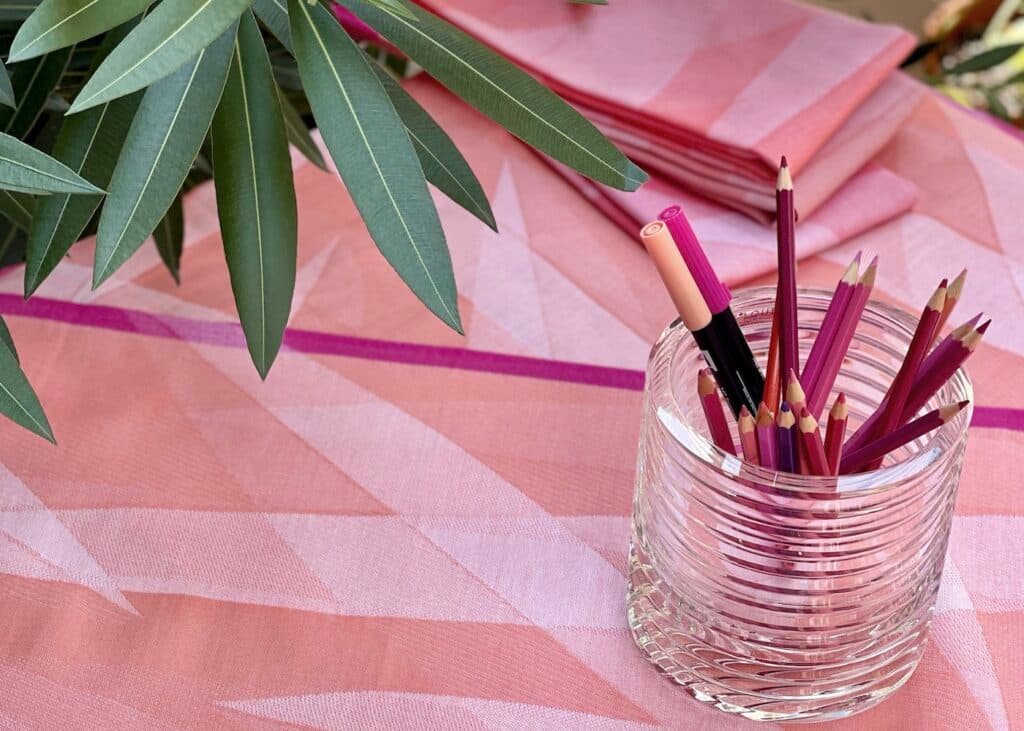 torchon graphique rose ruban made in France coton