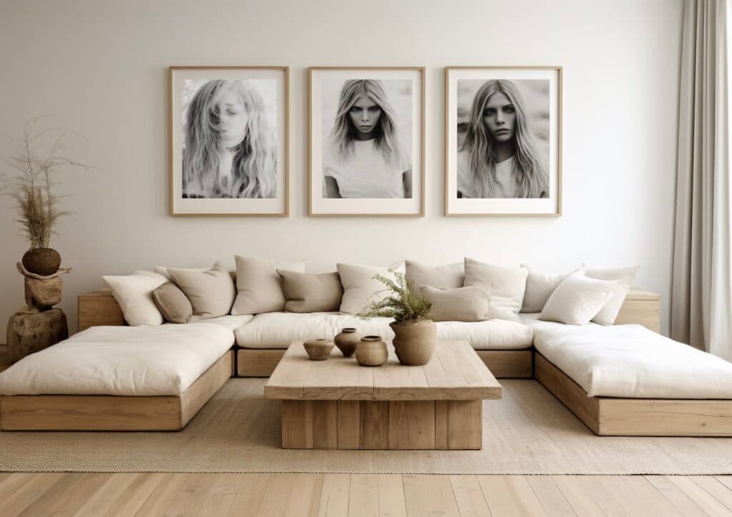 afficher ses photos mur mariage portrait salon wabi-sabi