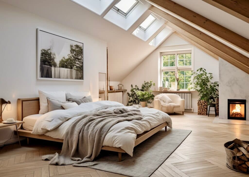 combles aménagés chambre parentale avec cheminée