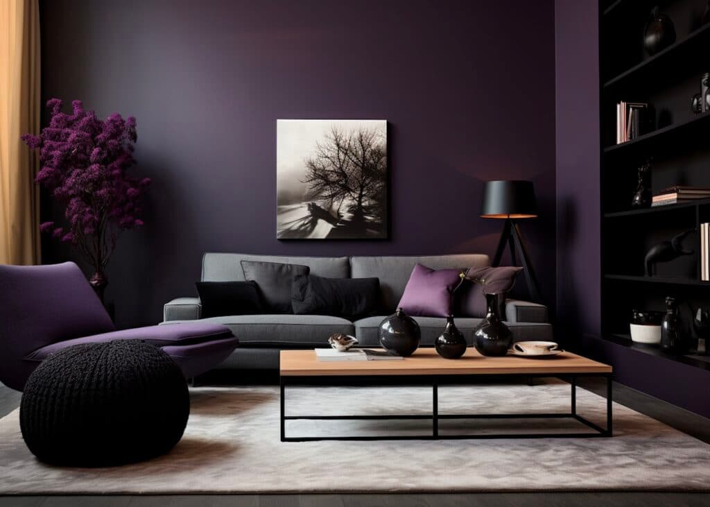 déco couleur pourpre noire salon design
