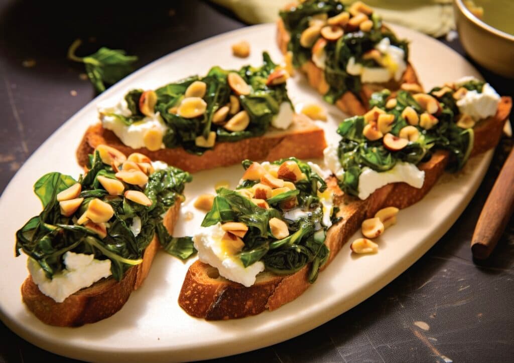 recette bruschetta feuilles blettes ricotta pignon de pin