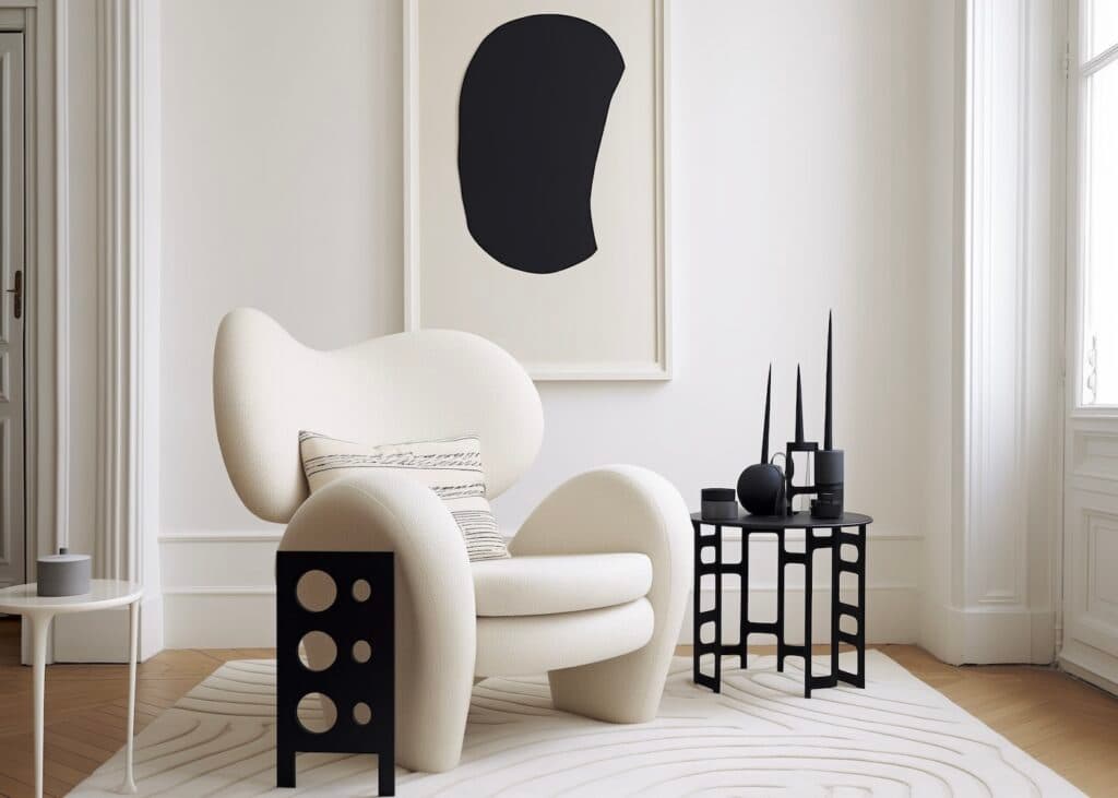 fauteuil relax tripode design arrondi inspiration sixties salon