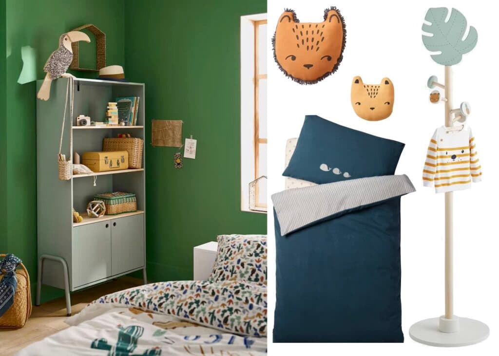 assortiment combinaison couleur chambre garçon vert jaune bleu