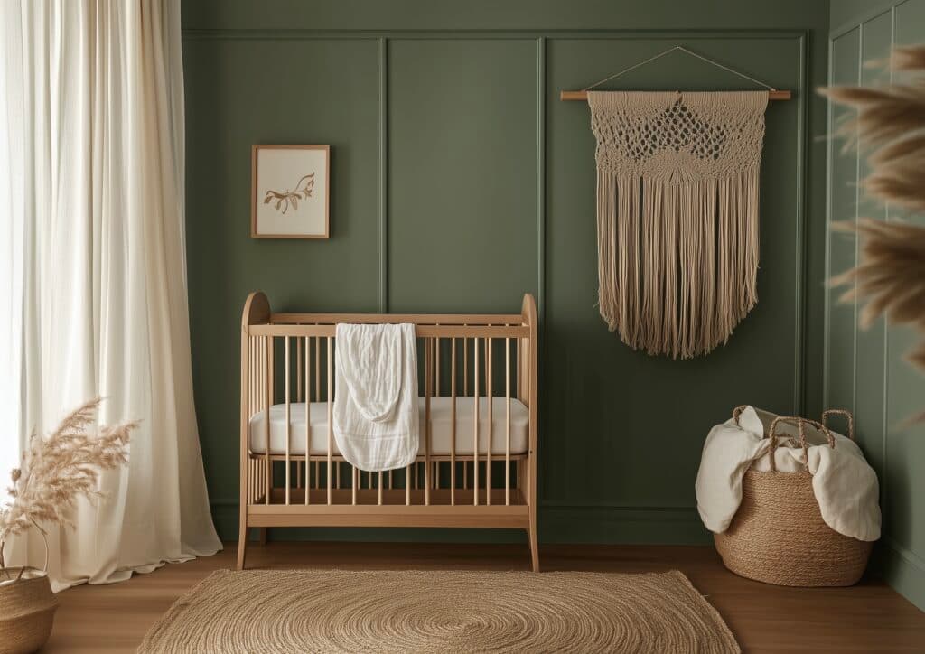 chambre bébé vert kaki rotin osier bois massif - blog déco