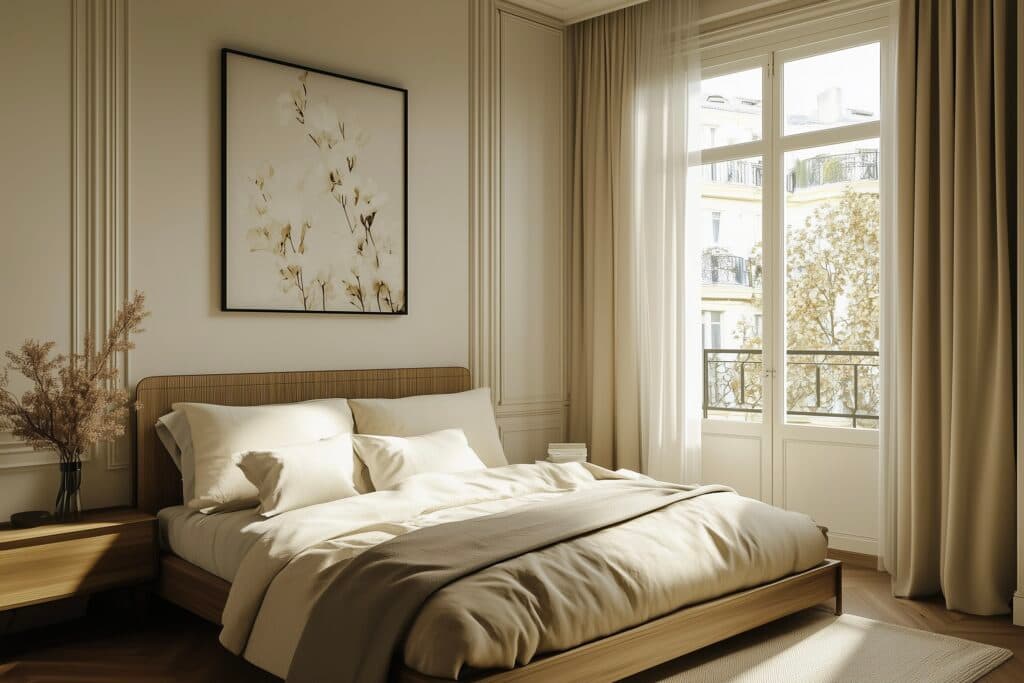 intérêts d'un surmatelas chambre cosy lit bois plaid jaune style nature