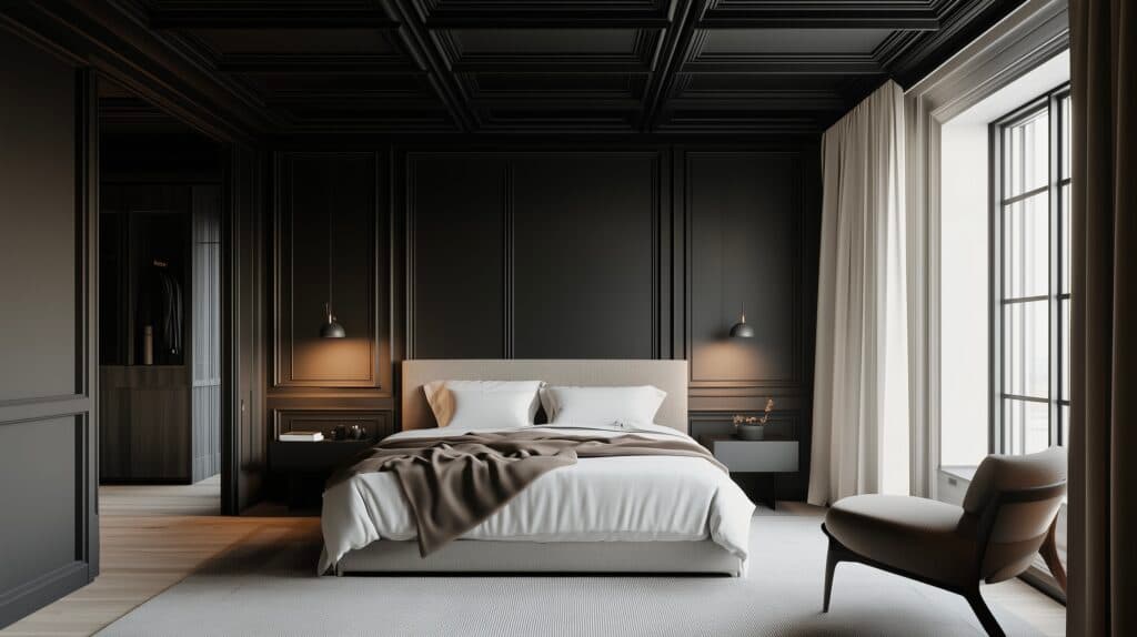plafond noir idée chambre ouverte dressing - blog déco