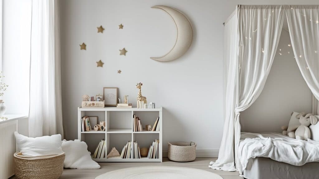 présentoir livres Montessori bébé chambre lune