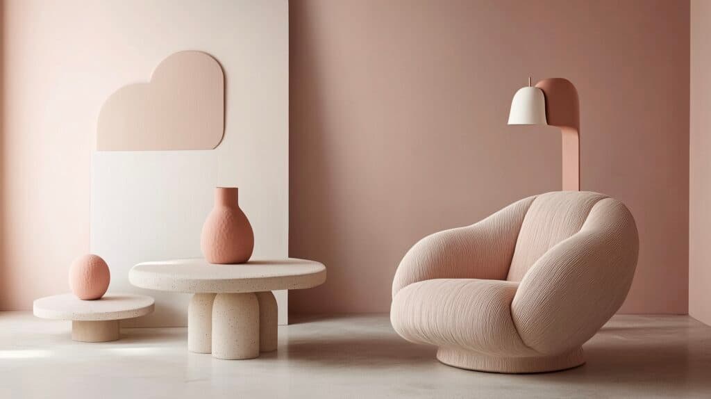 salon couleurs neutres fauteuil Maison du Monde rose