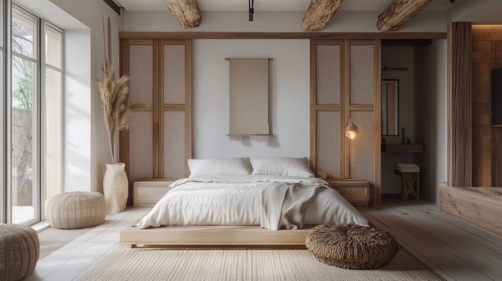 cloison amovible bois cannage mini salle bains chambre