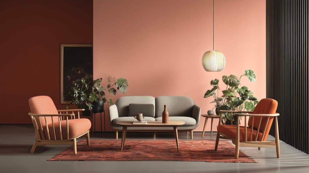 décoration salon rose orange - blog déco scandinave