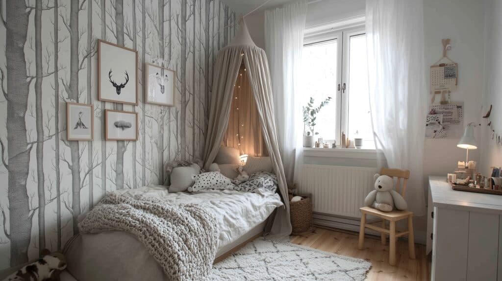 personnaliser chambre enfant mur papier-peint foret noir blanc