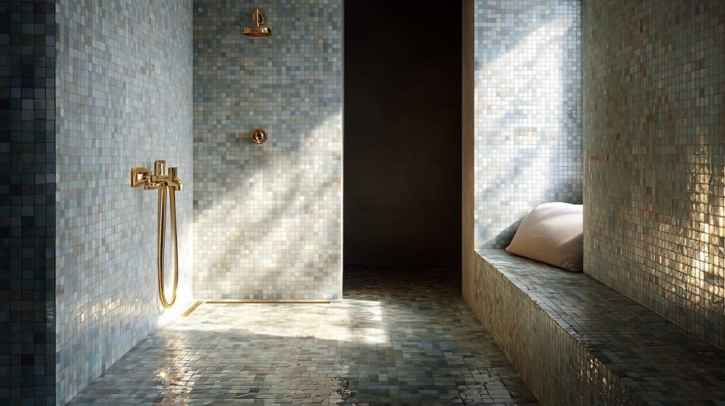 zellige pose entretien salle bain luxe bleu clair