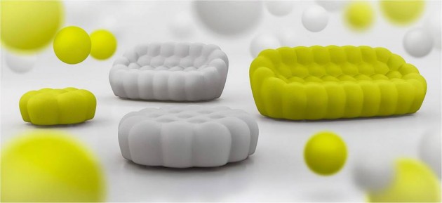 bubble S lakic canapé gonfle design jaune argenté