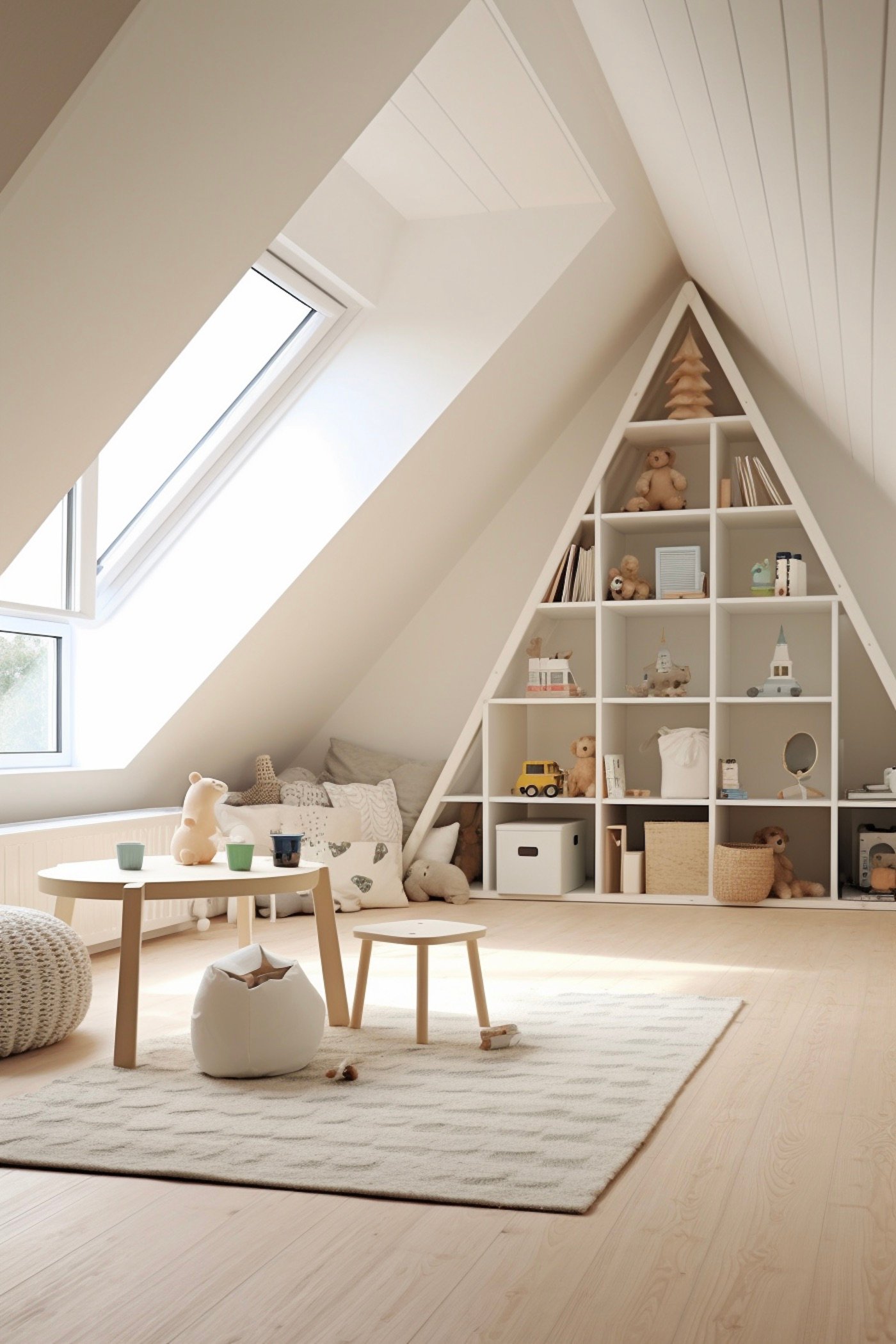 salle de jeux déco bois blanc étagère tipi