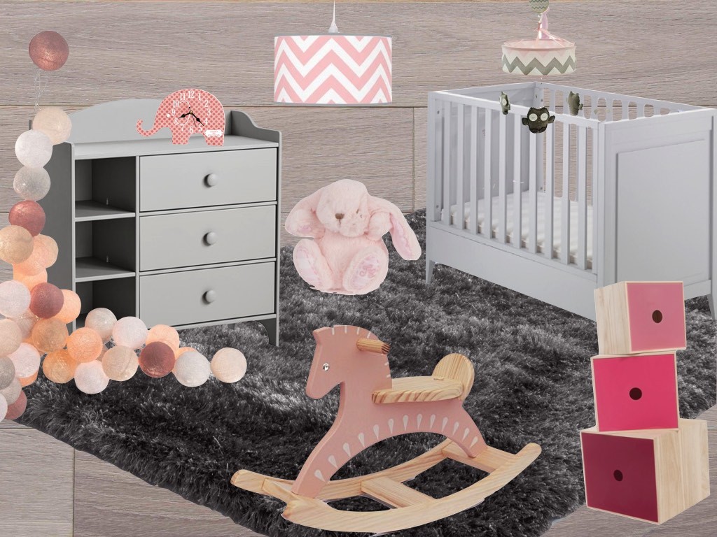 Inspiration chambre bébé fille rose et grise