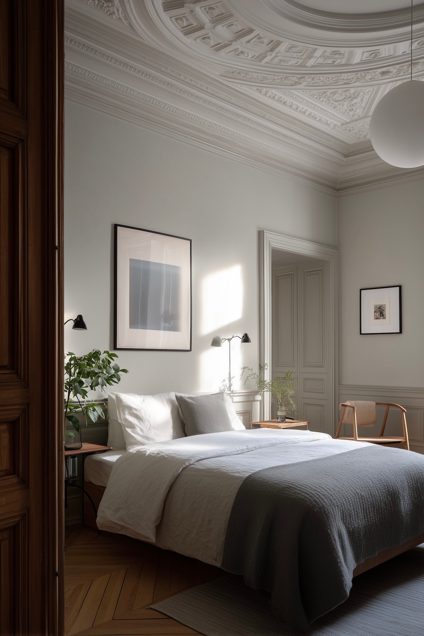 chambre élégante style haussmannien peinture mate neutre