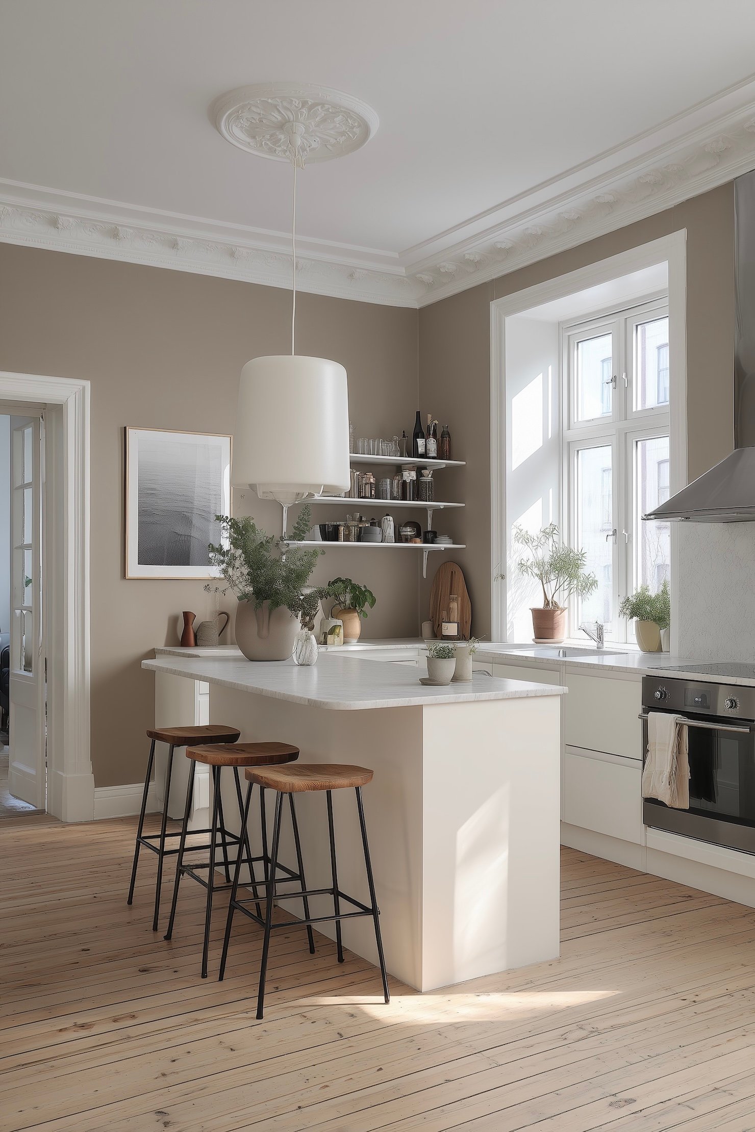 cuisine beige taupe blanche appartement parisien moderne