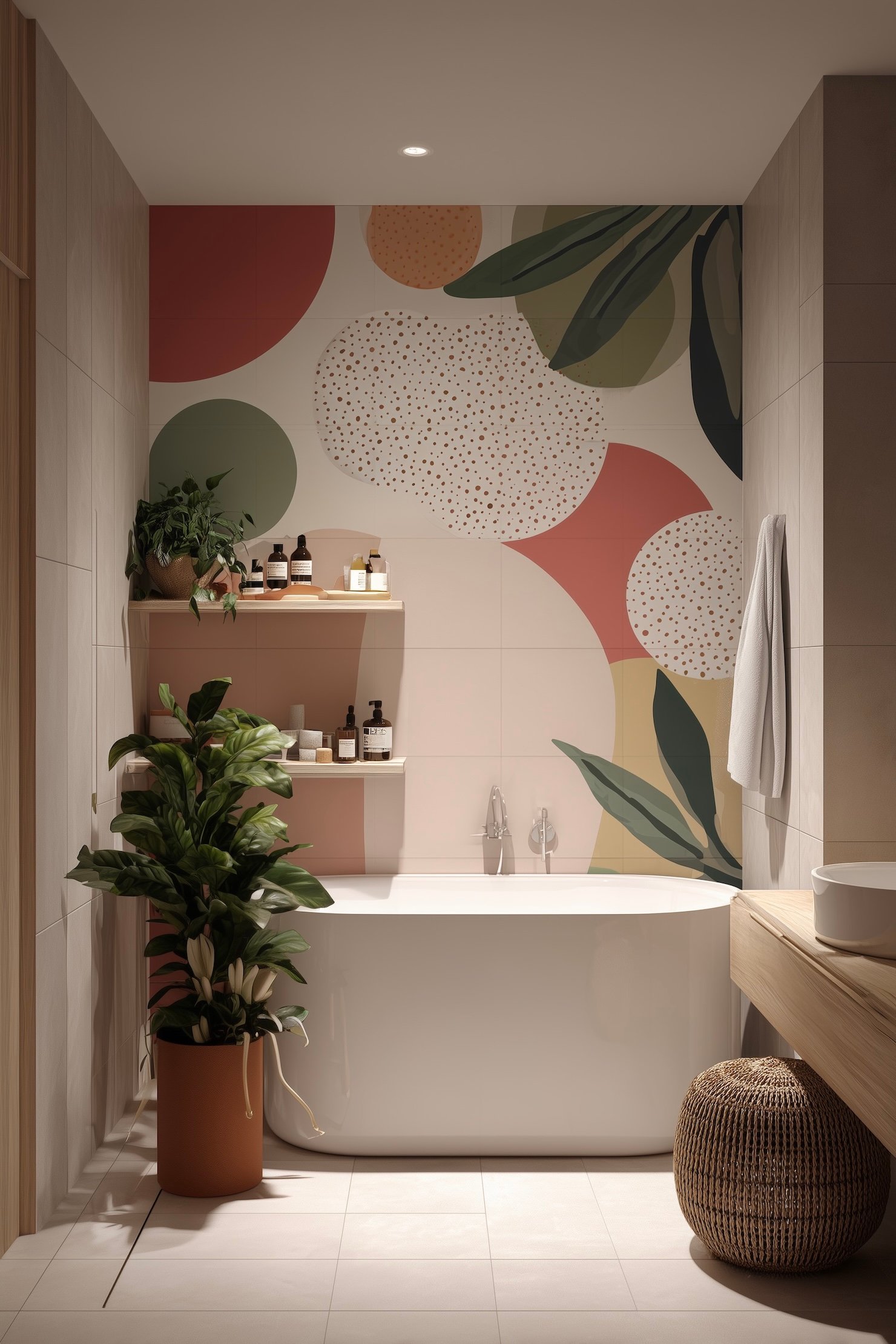 décoration murale colorée salle de bain peinture satinée